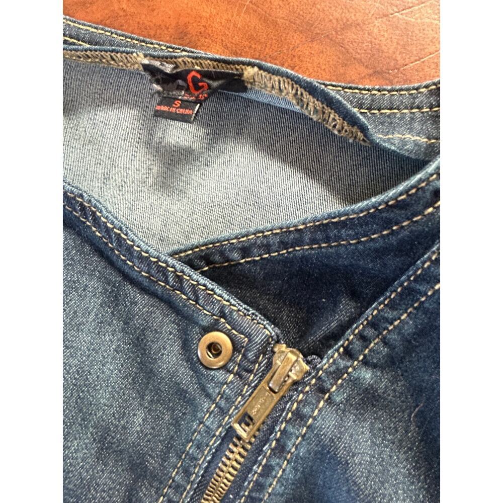 G by GUESS Blue Denim Asymmetric Moto Zip Mini Dress S - Picture 4 of 7